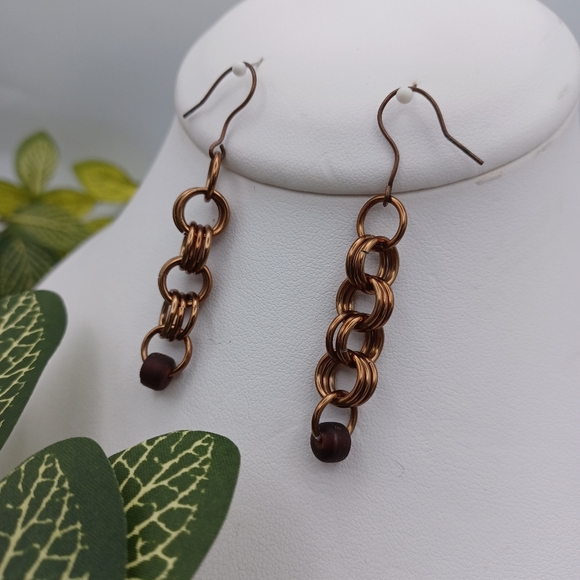 Handcrafted Chainmail Dangle Earrings - Picture 4 of 7